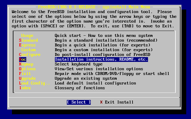 Selecting Documentation Menu
