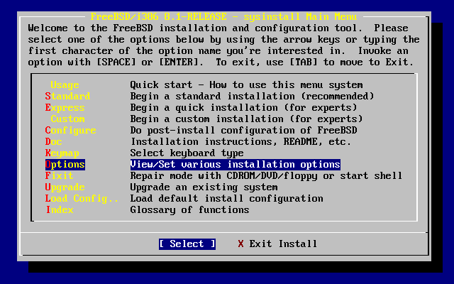 Sysinstall Main Menu